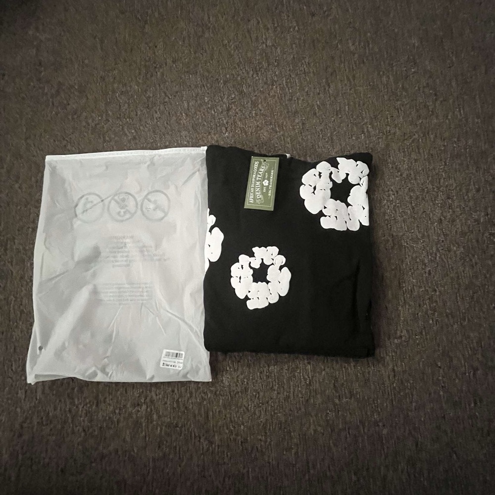 Black T-Shirt with White Floral Design